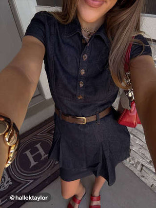 Denim Collar Button Mini Dress