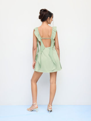 Satin Sweetheart Neck Ruffle Hem Backless Mini Dress