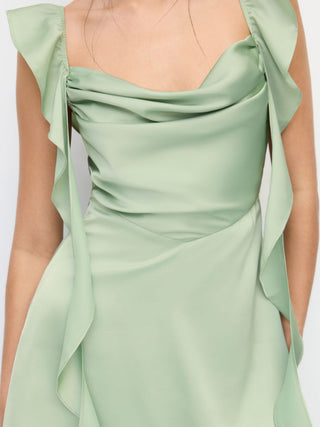 Satin Sweetheart Neck Ruffle Hem Backless Mini Dress