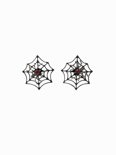 RHINESTONE SPIDER & WEB STUD EARRINGS