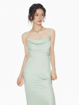 Satin Square Neck Ruched Lace Maxi Dress