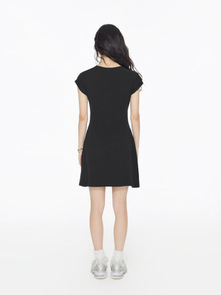 Cotton-blend Round Neckline Ruched Mini Dress