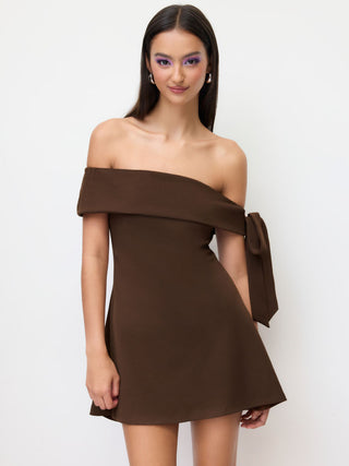 Jersey Off-shoulder Short Sleeve Bowknot Mini Dress