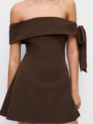 Jersey Off-shoulder Short Sleeve Bowknot Mini Dress