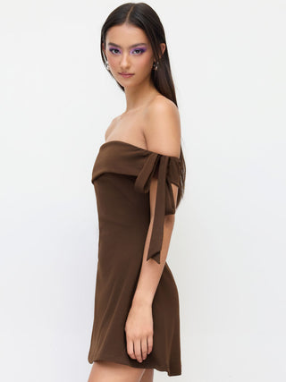 Jersey Off-shoulder Short Sleeve Bowknot Mini Dress