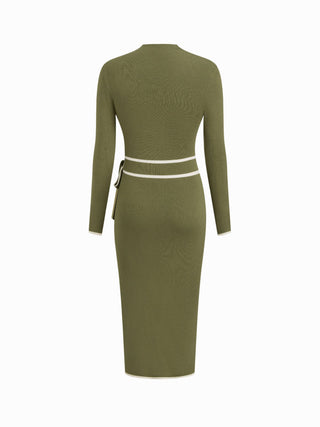 Turtleneck Belted Bowknot Knitted Maxi Dress