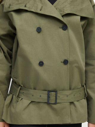 Multi-way Cotton Funnel Neck Double Breasted Oversized Windbreaker With Belt