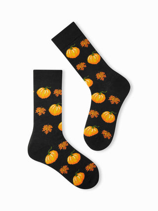 2 PAIRS PUMPKIN & MAPLE LEAF CREW SOCKS SET