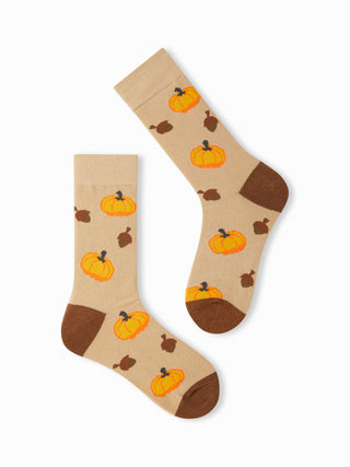 2 PAIRS PUMPKIN & MAPLE LEAF CREW SOCKS SET
