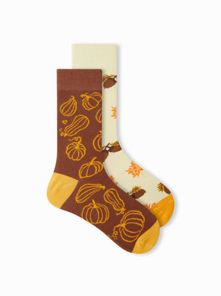 2 PAIRS PUMPKIN & HAZELNUT CREW SOCKS SET