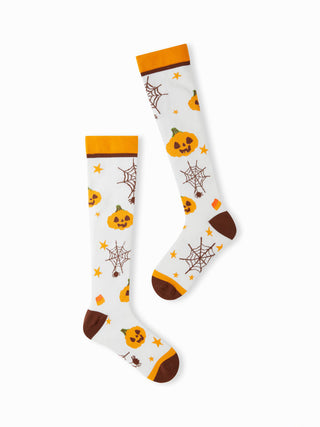 PUMPKIN & SPIDER WEB OVER THE CALF SOCKS