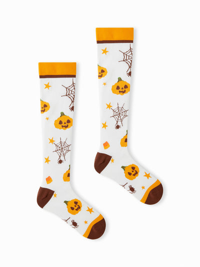 PUMPKIN & SPIDER WEB OVER THE CALF SOCKS