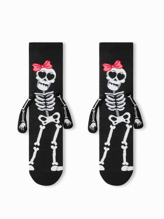 2 PAIRS GHOST FACE & SKELETON HOLDING HANDS ANKLE SOCKS SET