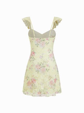 Lace Floral Sweetheart Neck Ruffle Trim Cami Mini Dress