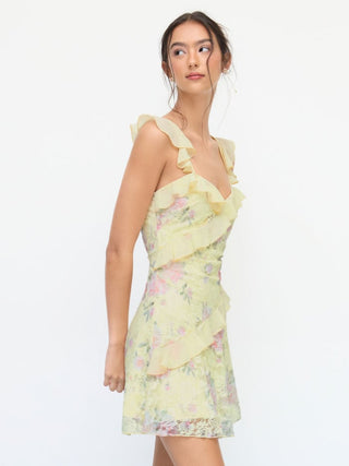 Lace Floral Sweetheart Neck Ruffle Trim Cami Mini Dress