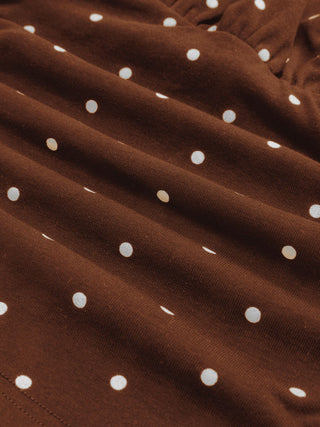 Cotton-blend Halter Cowl Neck Polka Dot Ruched Top