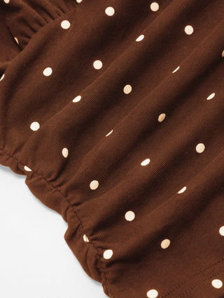 Cotton-blend Halter Cowl Neck Polka Dot Ruched Top