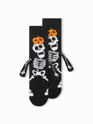 2 PAIRS GHOST FACE & SKELETON HOLDING HANDS ANKLE SOCKS SET