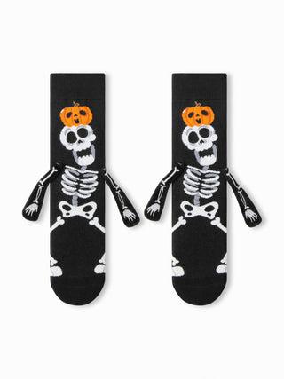 2 PAIRS GHOST FACE & SKELETON HOLDING HANDS ANKLE SOCKS SET
