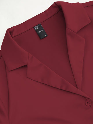 Satin Collar Long Sleeve Curved Hem Cinched Waist Shirt