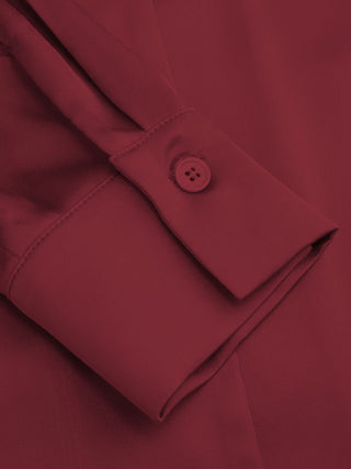 Satin Collar Long Sleeve Curved Hem Cinched Waist Shirt