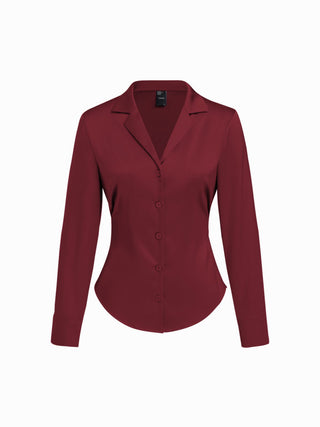 Satin Collar Long Sleeve Curved Hem Cinched Waist Shirt