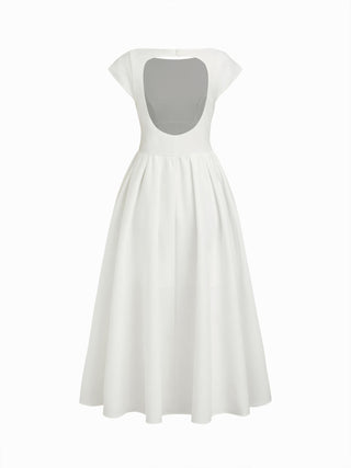 Sculptural Boat Neck Cut Out Backless Ruffle Maxi Dress