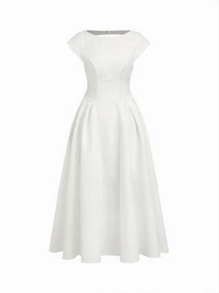 Sculptural Boat Neck Cut Out Backless Ruffle Maxi Dress