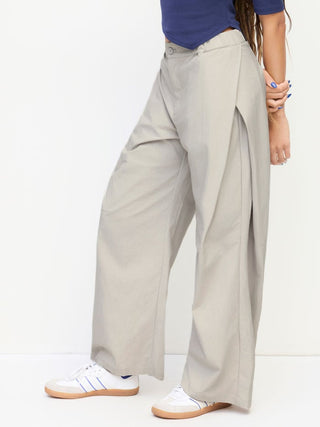 Woven Cotton-blend Low Rise Tie Side Barrel-leg Trousers For Daily Casual