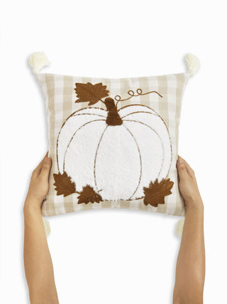 FUZZY PUMPKIN & GINGHAM FRINGED PILLOWCASE