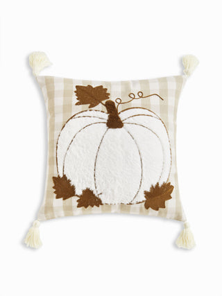 FUZZY PUMPKIN & GINGHAM FRINGED PILLOWCASE