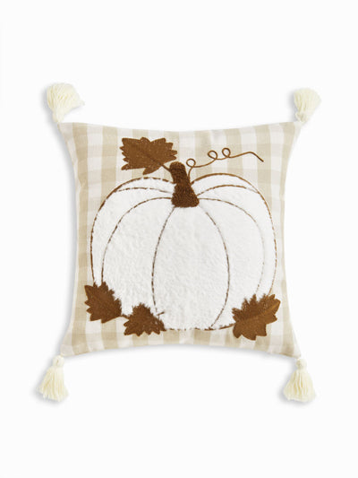 FUZZY PUMPKIN & GINGHAM FRINGED PILLOWCASE