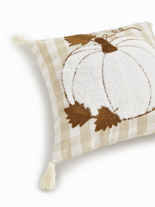 FUZZY PUMPKIN & GINGHAM FRINGED PILLOWCASE
