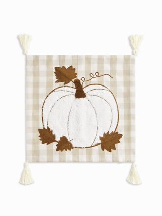 FUZZY PUMPKIN & GINGHAM FRINGED PILLOWCASE