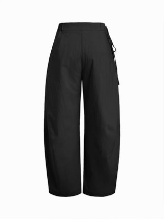 Woven Cotton-blend Low Rise Tie Side Barrel-leg Trousers For Daily Casual