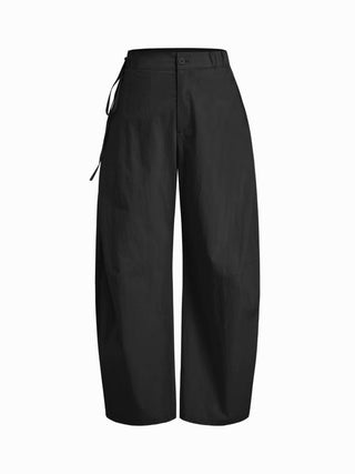 Woven Cotton-blend Low Rise Tie Side Barrel-leg Trousers For Daily Casual