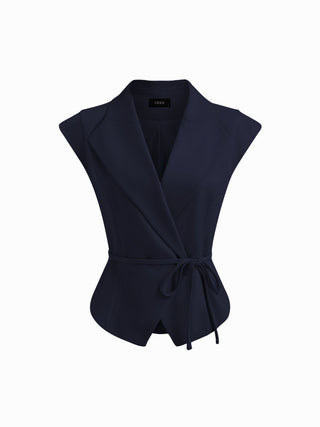 Woven Collar V-neck Knotted Blazer Vest For Daily Casual Work