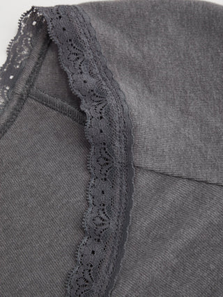 Thermal Cotton-blend V-neck Long Sleeve Lace Trim Ruched Tee