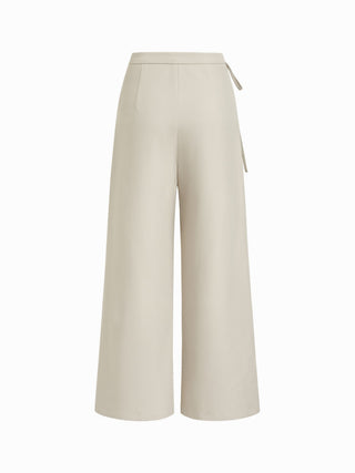 Mid Rise Tie Side Knotted Pleated Wide Leg Trousers