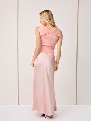Satin Mid Rise Ruffle Maxi Skirt