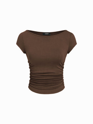 Boat Neck Ruched Tee