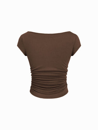 Boat Neck Ruched Tee