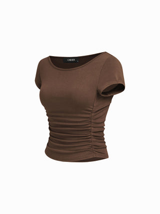 Boat Neck Ruched Tee