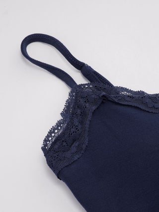 Built-in Bra Square Neck Lace Trim Cami Top & Mid Rise Straight Leg Trousers Loungewear Set