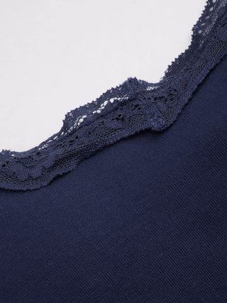 Built-in Bra Square Neck Lace Trim Cami Top & Mid Rise Straight Leg Trousers Loungewear Set