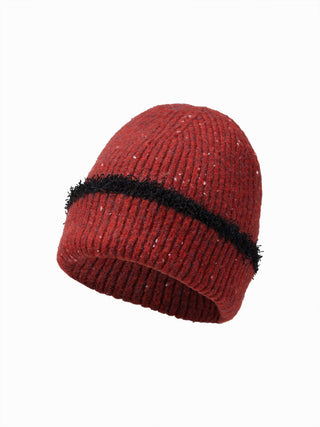 TWO-TONE KNITTED THICK BEANIE HAT