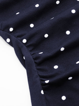 Cotton-blend Boat Neck Knotted Polka Dot Ruched Tank Top