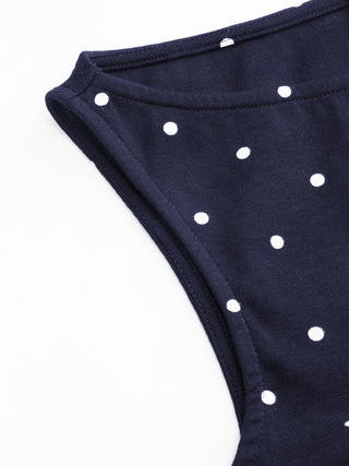 Cotton-blend Boat Neck Knotted Polka Dot Ruched Tank Top