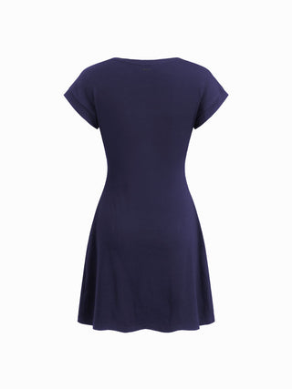 Cotton-blend Round Neckline Ruched Mini Dress