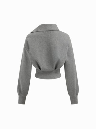 Asymmetrical Neck Long Sleeve Cinched Waist Sweatshirt